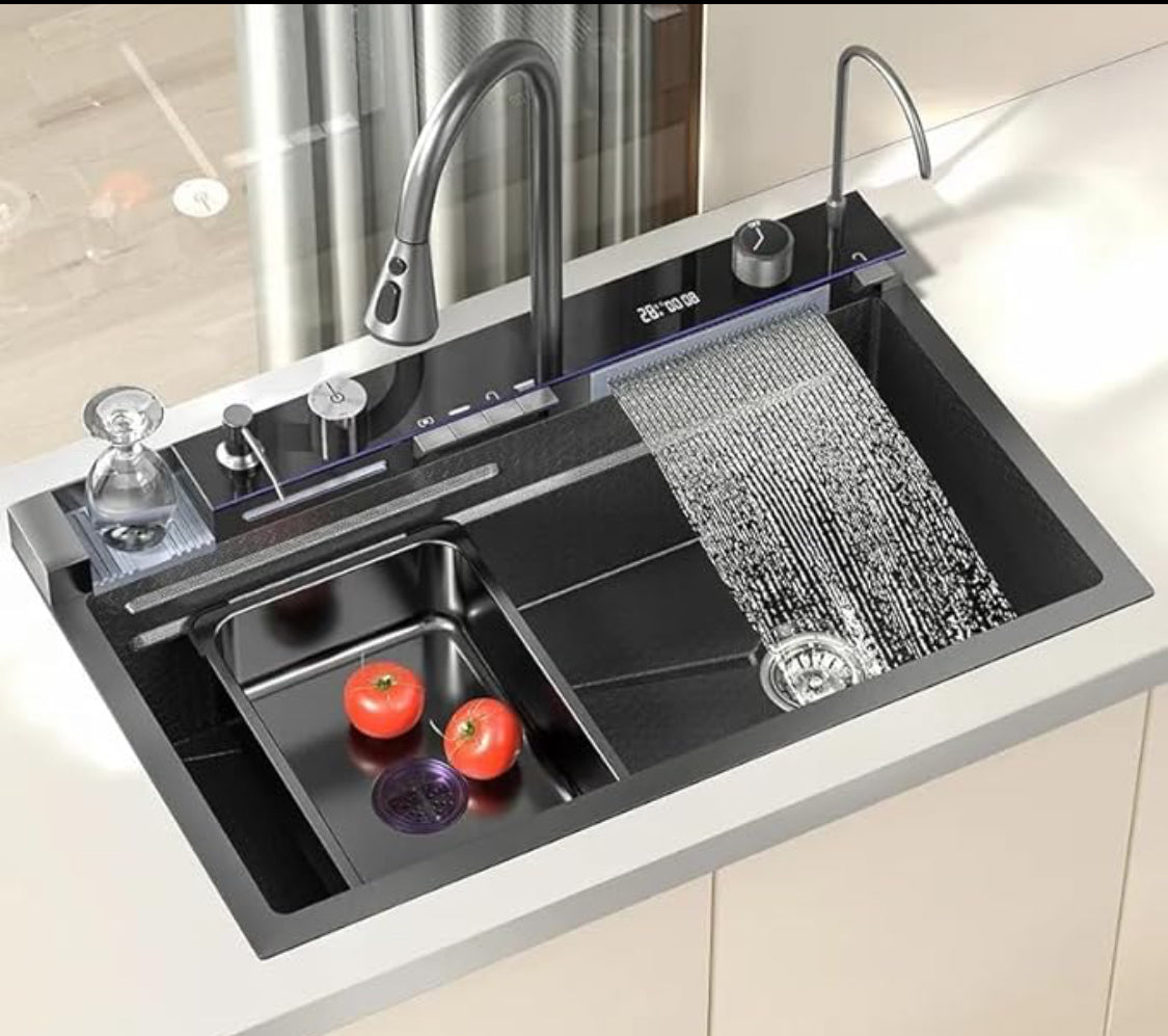 Verona Kitchen Sink With Integrated Waterfall And Pull Down Faucets