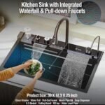 Kitchen Sink with Integrated Waterfall and Pull-down Faucets