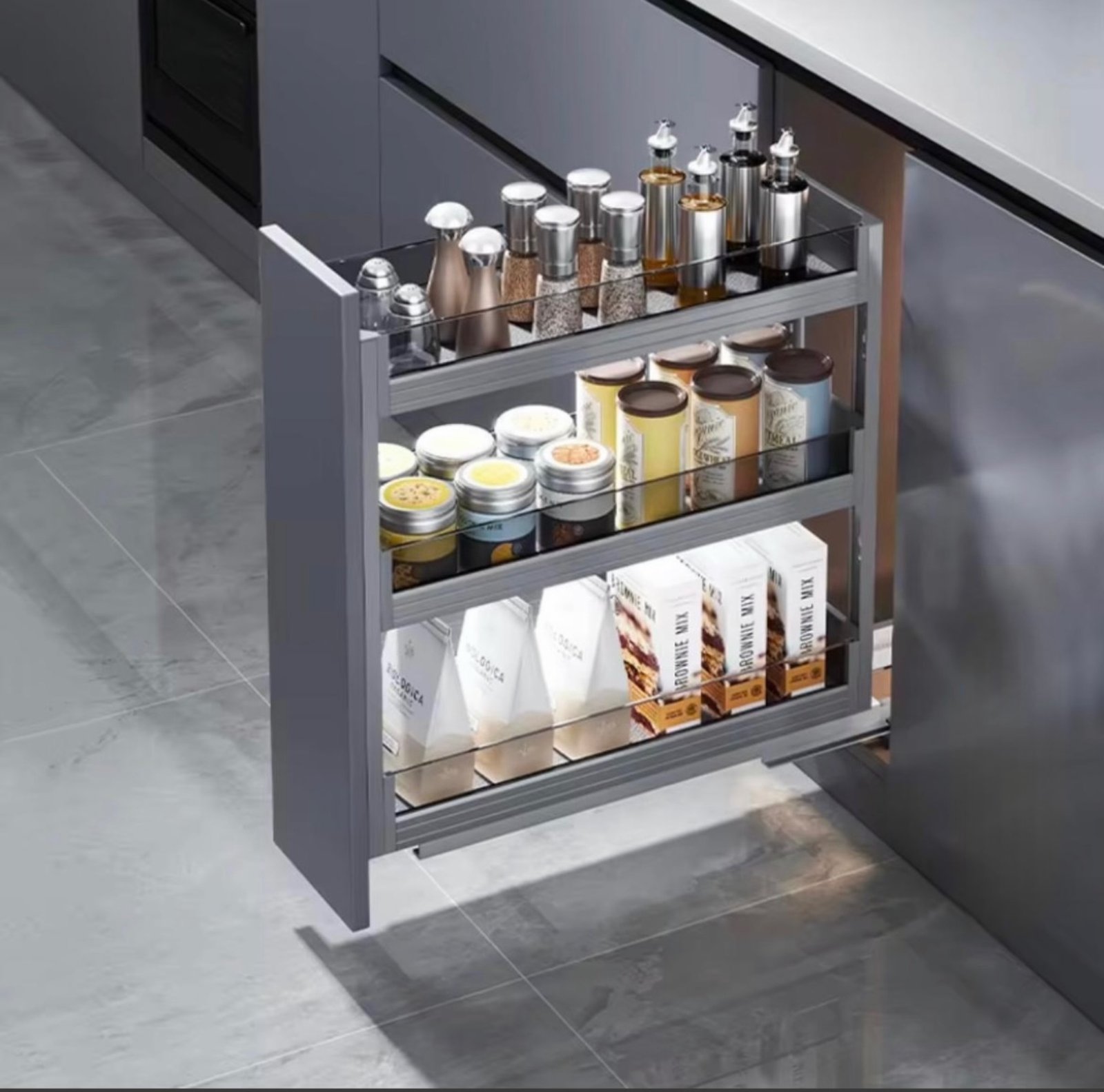 photo-output-1-4 Verona Storage Pull Out Basket Glass SW-3BL 200 - Image 1